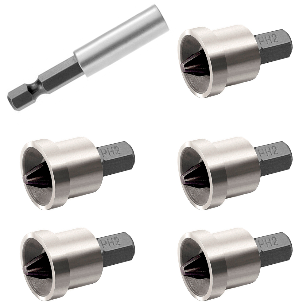 KIT 5 Ponteiras/Bits Phillips com Limitador 25mm PPHL e Adaptador Magnetico SM60 - Brocas-e-Pontas
