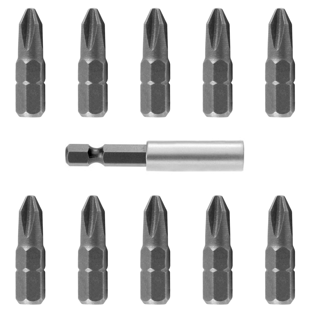 KIT 10 Ponteiras Phillips 25mm N.2 - PPH25 e Adaptador Magnetico SM60 - Brocas-e-Pontas