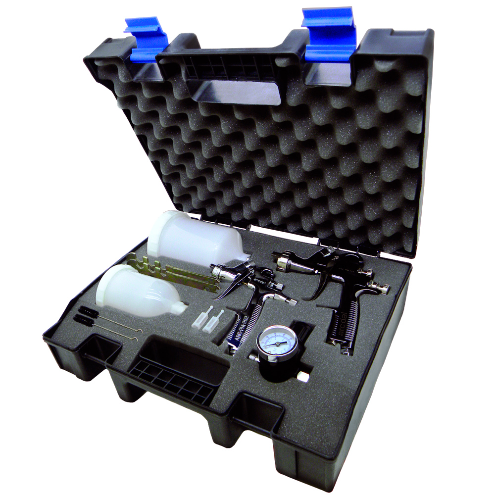 Kit Pistolas Pintura PM-202 1.2mm e PM-404 1.4mm LVLP, Maleta e Regulador - Pistolas
