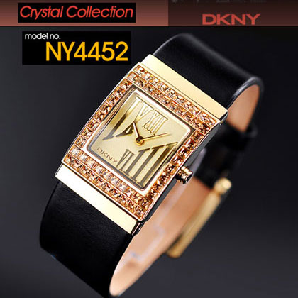 Relógio Feminino Dourado com pulseira em couro Preta - Analógicos