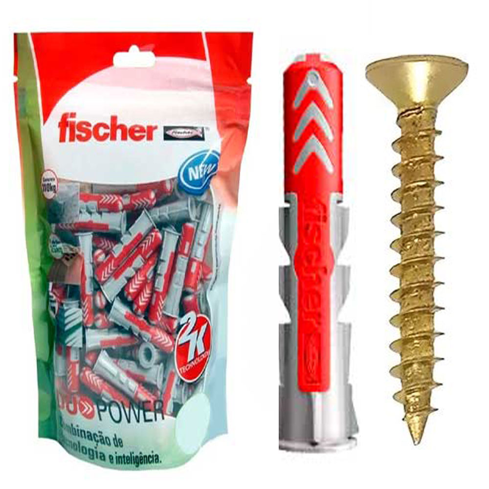 Kit Bucha de Nylon DuoPower 6mm Fischer com Aba e Parafuso 100 peças  - Outros
