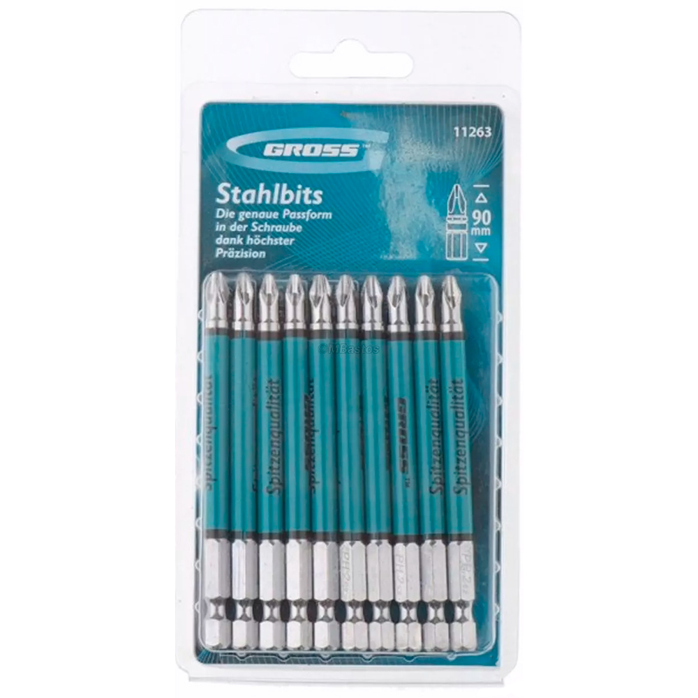 Kit 10 Bits Phillips Aço Stahl S2 PH-2 de 90mm 11263 Gross - Brocas-e-Pontas