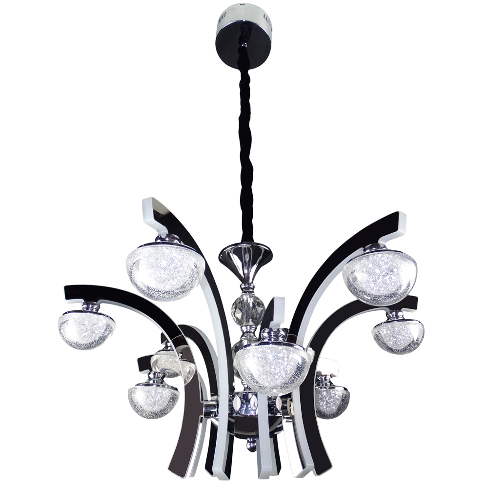 Lustre LED Cristal K9 Candelabro Pendente 8LP8 Prata Luz 3100k a 6800k - Controle Remoto - Lustres