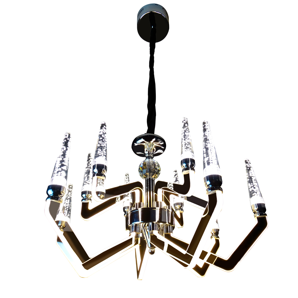 Lustre LED Cristal K9 Candelabro Pendente 8LP9 Prata 3100k a 6800k - Controle Remoto - Lustres