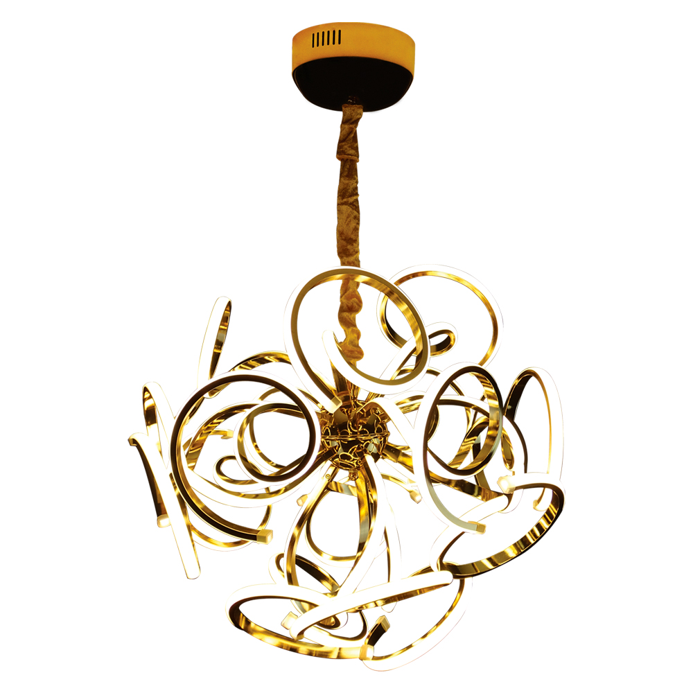 Lustre LED Alumínio Dourado Flor Pendente 8LP22 Luz 270w 500mm - Controle Remoto - Casa