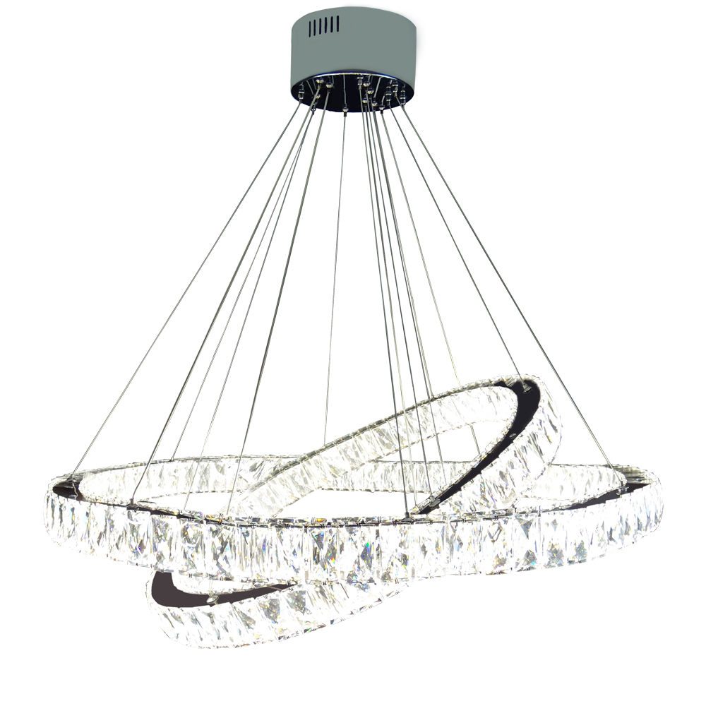 Lustre LED Oval Cristal K9 Inox 8LP16/2 até 50 cm - 82 watts Luz 3000 a 6500K - Controle Remoto - Lustres