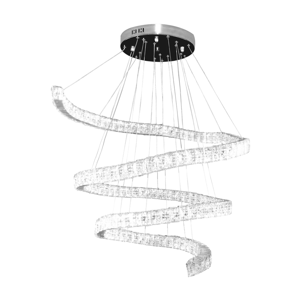 Lustre LED Espiral Cristal K9 Inox 8LP18/3 até 60 cm 164 watts Luz 3000 a 6500K - Controle Remoto - Lustres