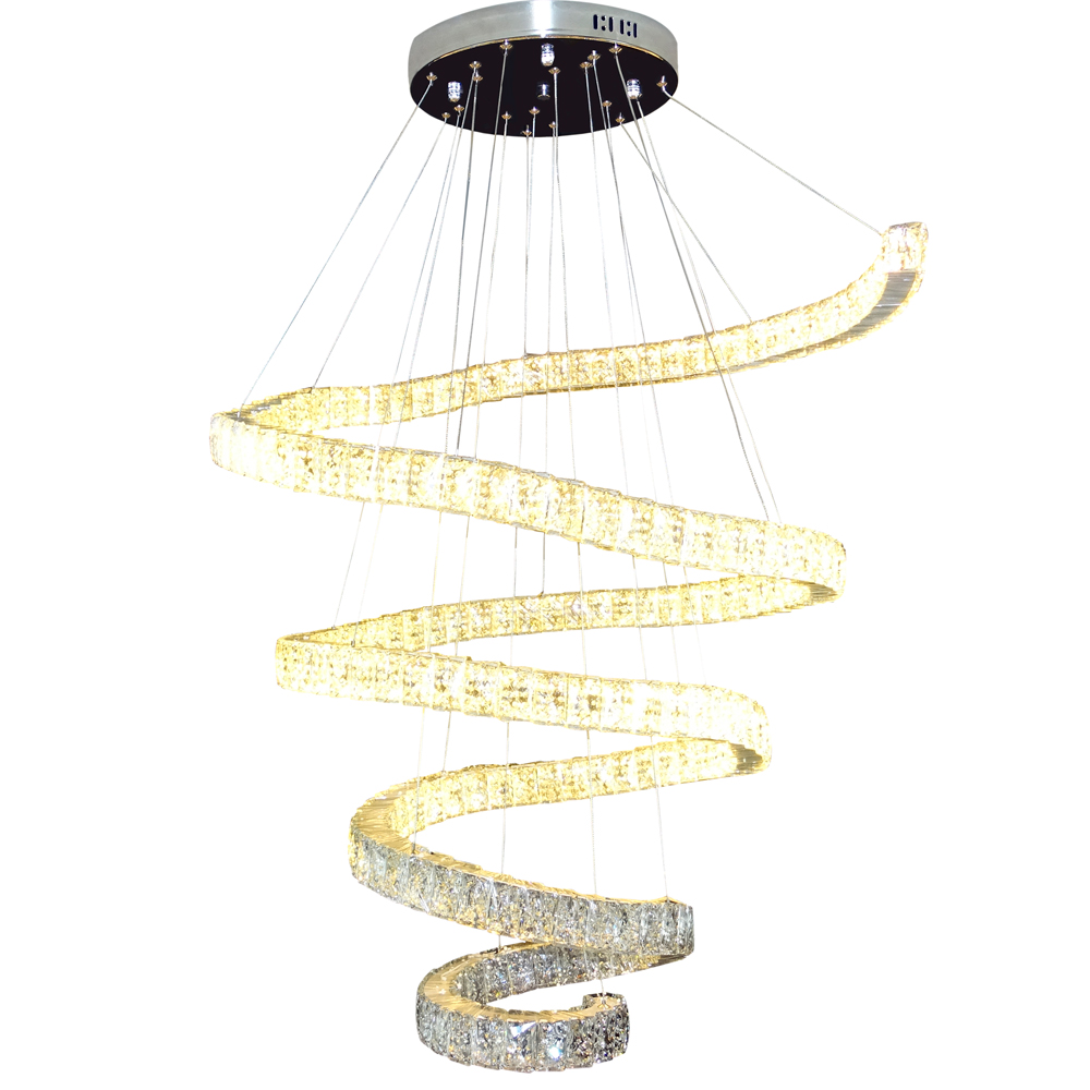 Lustre LED Espiral Cristal K9 Inox 8LP18/4 até 85 cm 168 watts Luz 3000 a 6500K - Controle Remoto - Casa