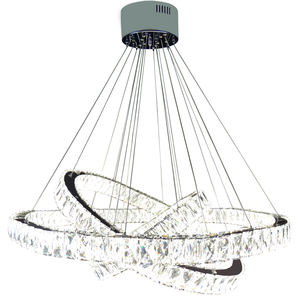 Lustre LED Redondo Cristal K9 Inox 8LP23 anéis 40-60-80 cm 160w luz 3000 a 6500K - Controle Remoto