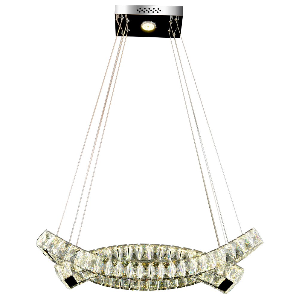 Lustre LED Retangular Abaolado 8LP35 Cristal K9 Inox 50 cm 44w Luz 3000 a 6500k - Controle Remoto - Lustres