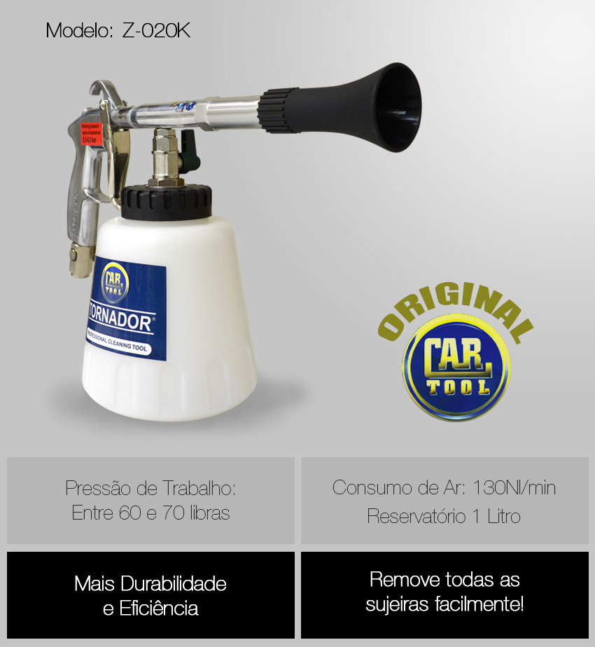 Tornador pneumático profissional Car Tool Black Z-020K, pistola para limpeza profunda - Estética-Automotiva