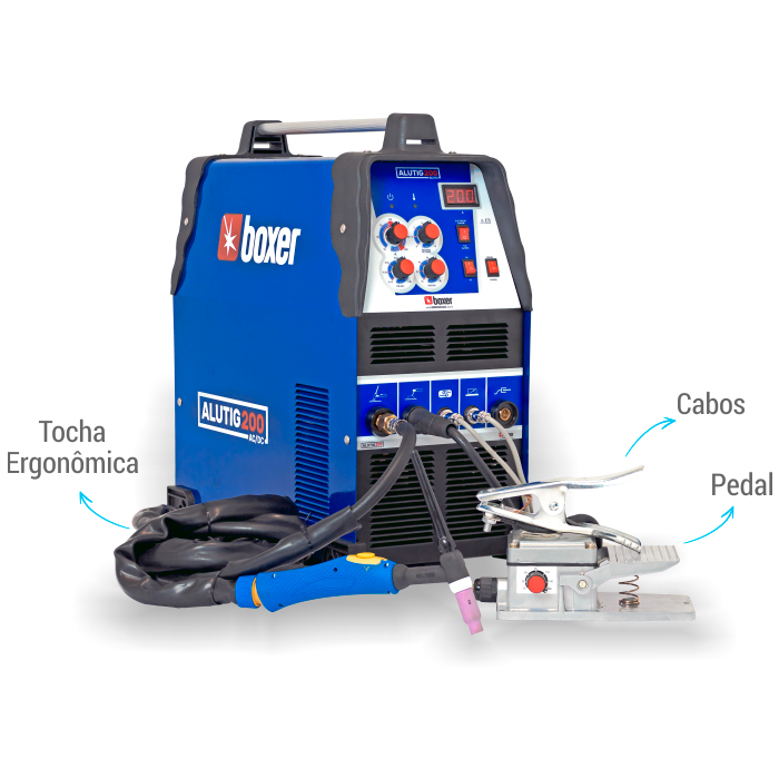 Máquina de Solda Industrial BOXER ALUTIG200 AC/DC HF - Alta Freqüência - Alumínio, Inox e Carbono - Inversoras-