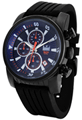 Relógio masculino analógico, calendário, cronógrafo preto com vermelho fundo azul - Relógios-Masculinos