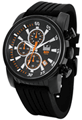 Relógio masculino analógico, calendário, cronógrafo preto com laranja - Relógios-Masculinos