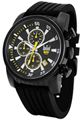 Relógio masculino analógico, calendário, cronógrafo preto com amarelo - Relógios-Masculinos