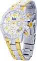 Relogio prata com fundo branco e detalhes dourado cronógrafo feminino - Cronômetros