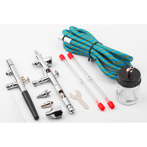 Kit com dois aerógrafos dupla ação mais agulhas e bicos avulsos - Fengda