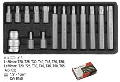 Jogo de pontas perfil Torx 15 peças - Automotivas