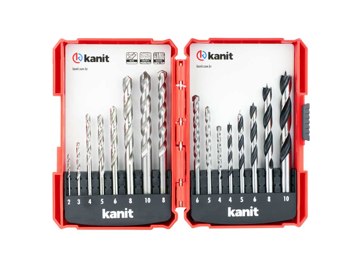 Jogo de brocas Kanit 16 peças para concreto, madeira e metal KB-KITE004 - Kanit