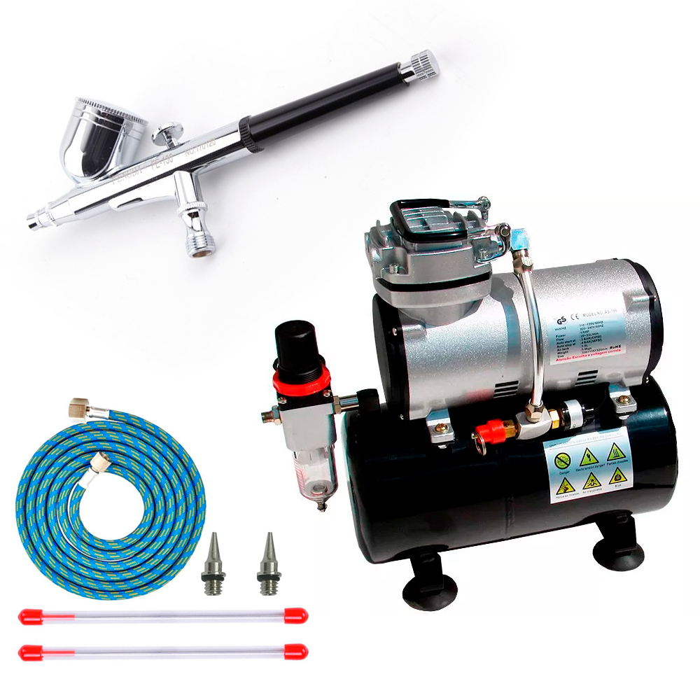 Kit Profissional Aerografia, o mais completo, Bivolt, ASW186 e Aerógrafo 130K - Kits-Completos