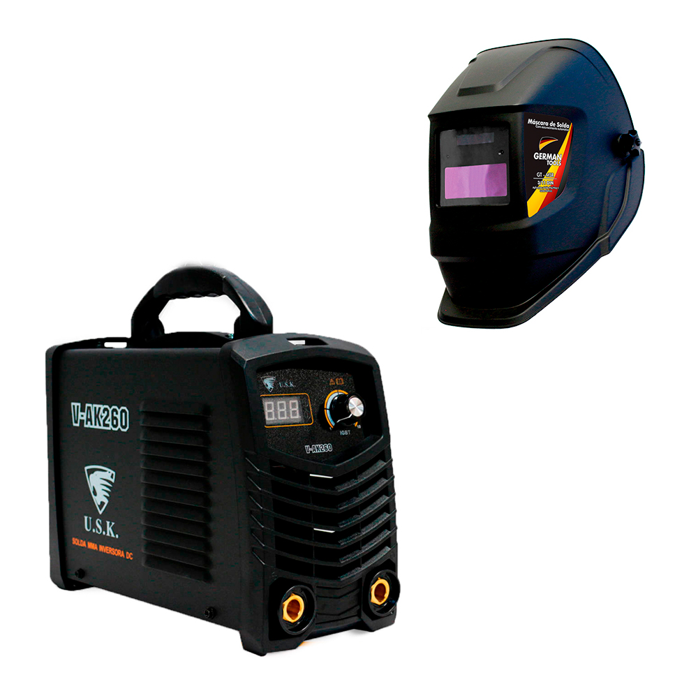 KIT Inversora de Solda USK V-AK260 USK e Mascara de Solda Automática - Inversoras-