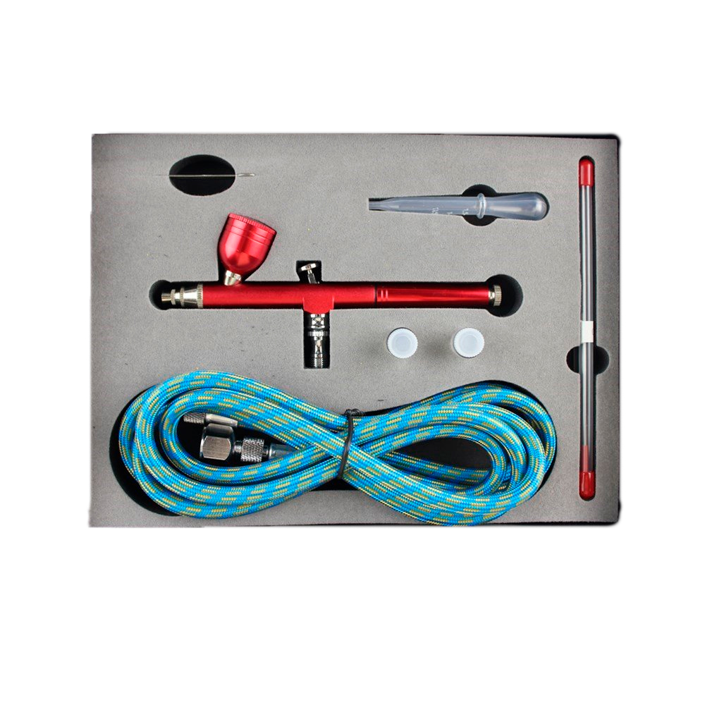 Kit Aerógrafo Profissional Dupla Ação TJ-130K Com Mangueira 3 bicos e agulhas - 0.2, 0.3 e 0.5mm - Webkits