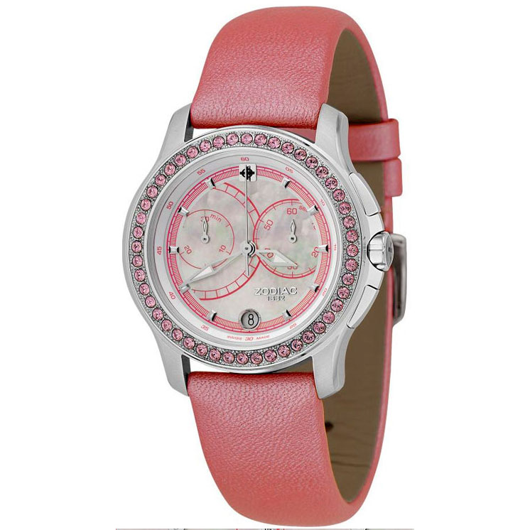 Relógio Suiço Zodiac Crono - Streamline Swarovski, Rosa, couro - Zodiac