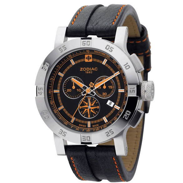 Relógio Suiço Zodiac Crono Adventure Tech Preto Laranja - Relógios-Masculinos