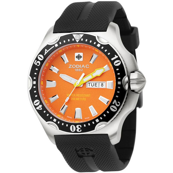 Relógio Suiço Zodiac de mergulho 100m - Deep Reef Laranja, borracha